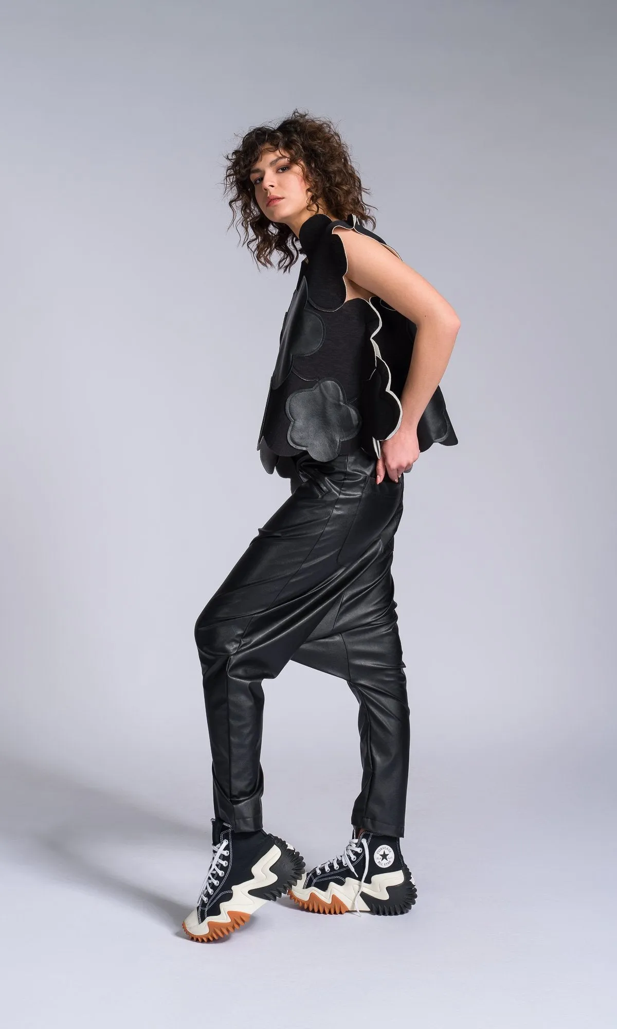 Vegan Leather Pants with Deep Drop Crotch