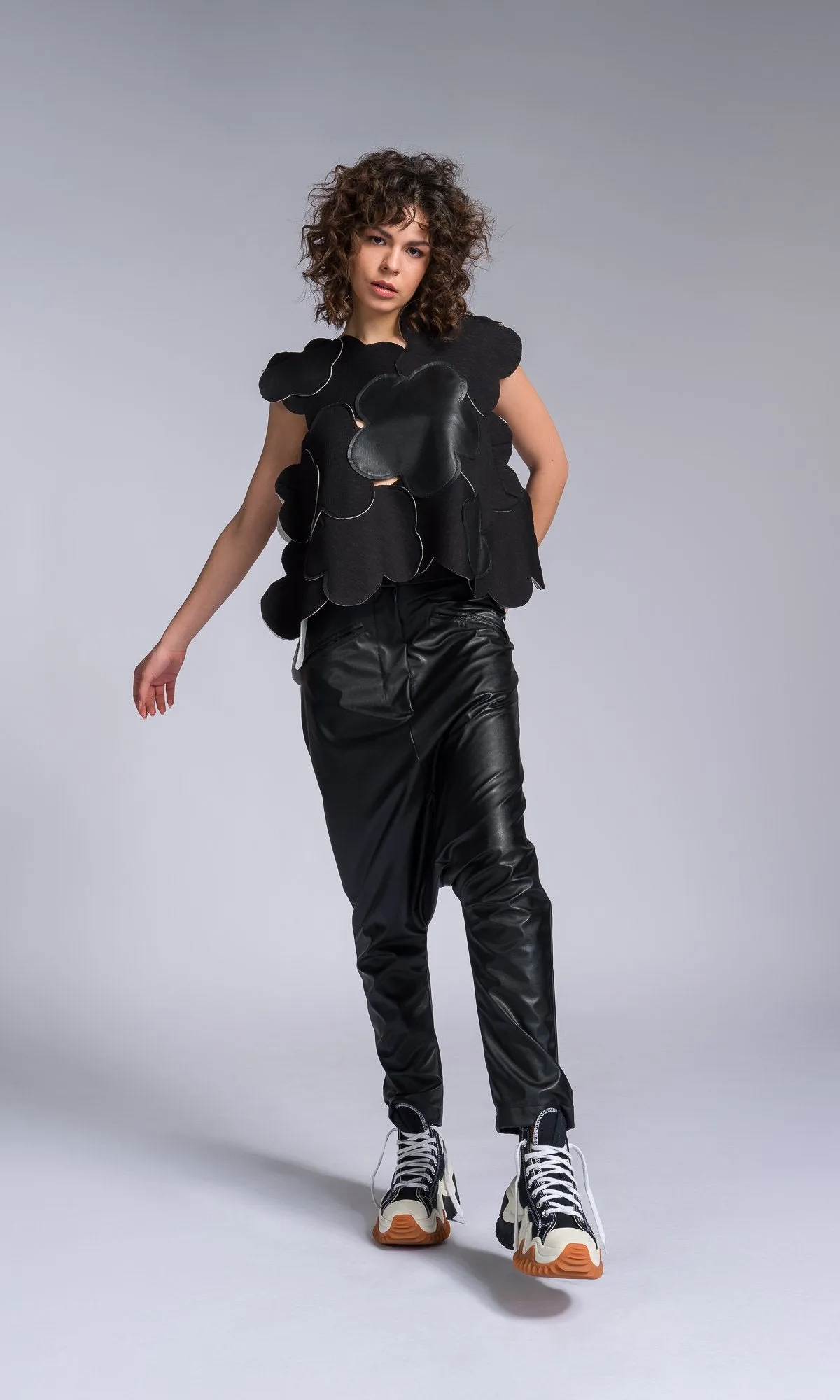 Vegan Leather Pants with Deep Drop Crotch