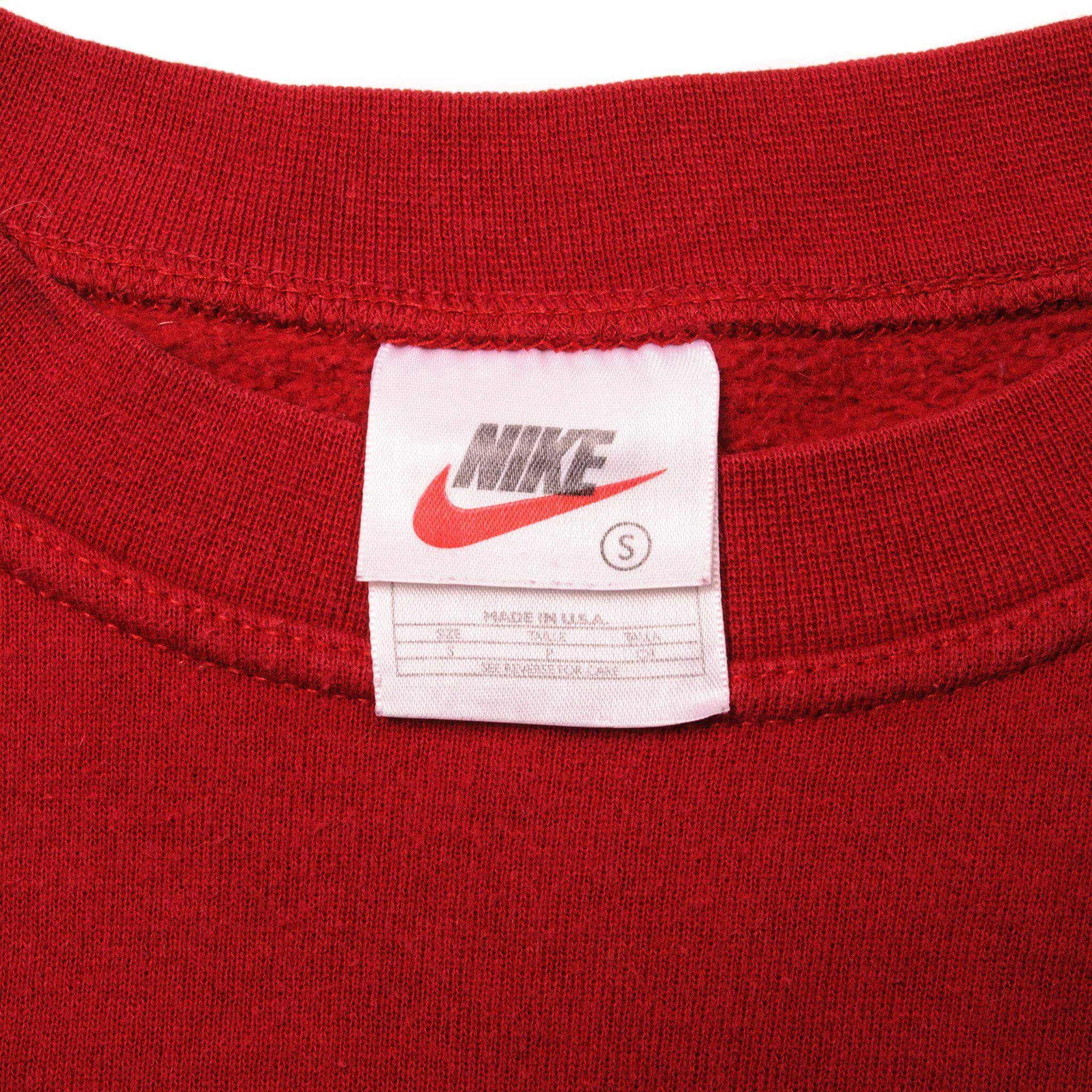 VINTAGE NIKE ATHLETICS RED SWEATSHIRT LATE 1990s SIZE SMALL MADE IN USA