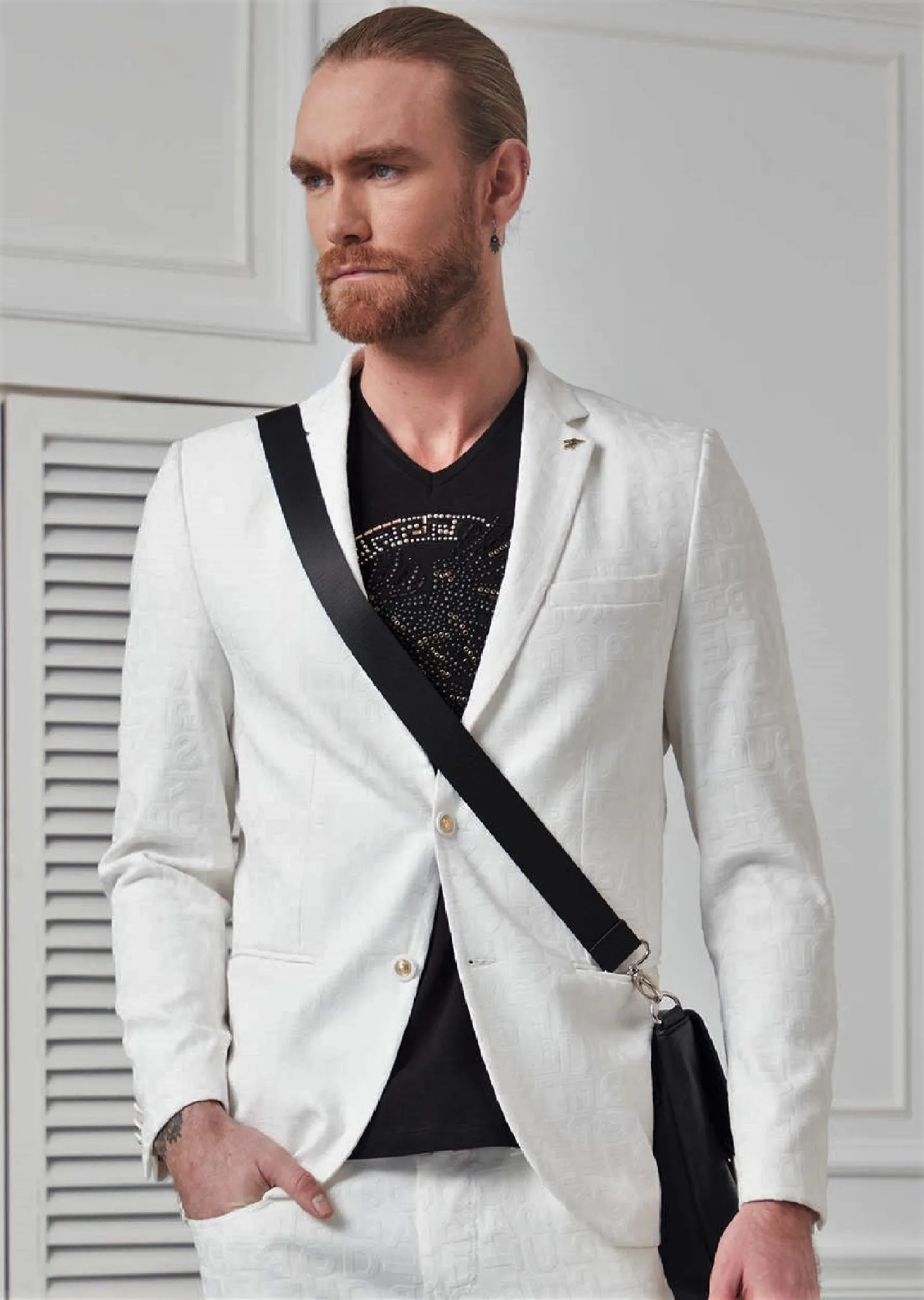 White Alphabet Jacquard Blazer