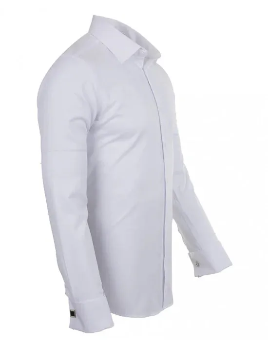 White Casual Twill Double Cuff Long Sleeve Shirt