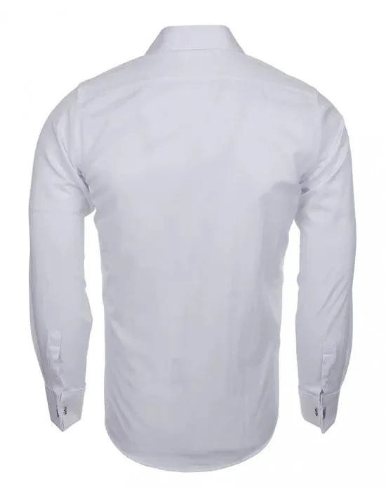 White Casual Twill Double Cuff Long Sleeve Shirt