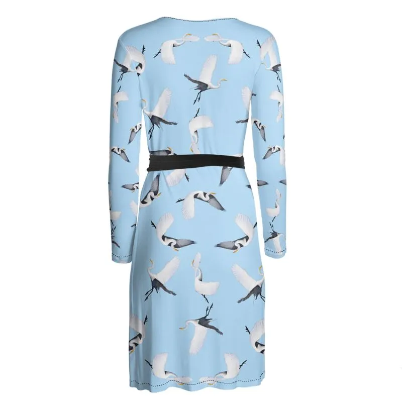 White Egret Lunchtime Traffic Wrap Dress