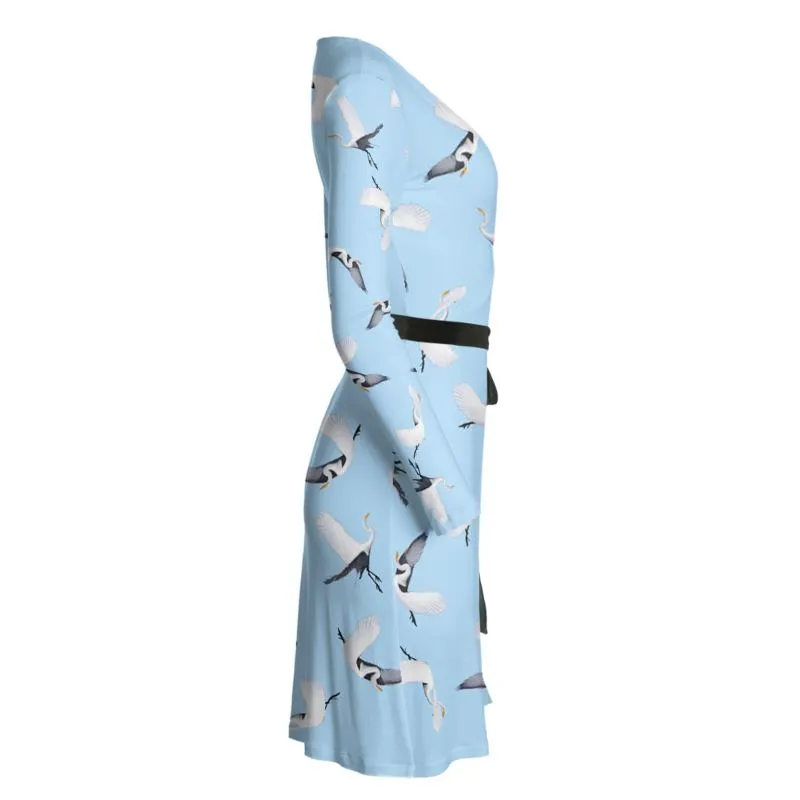 White Egret Lunchtime Traffic Wrap Dress