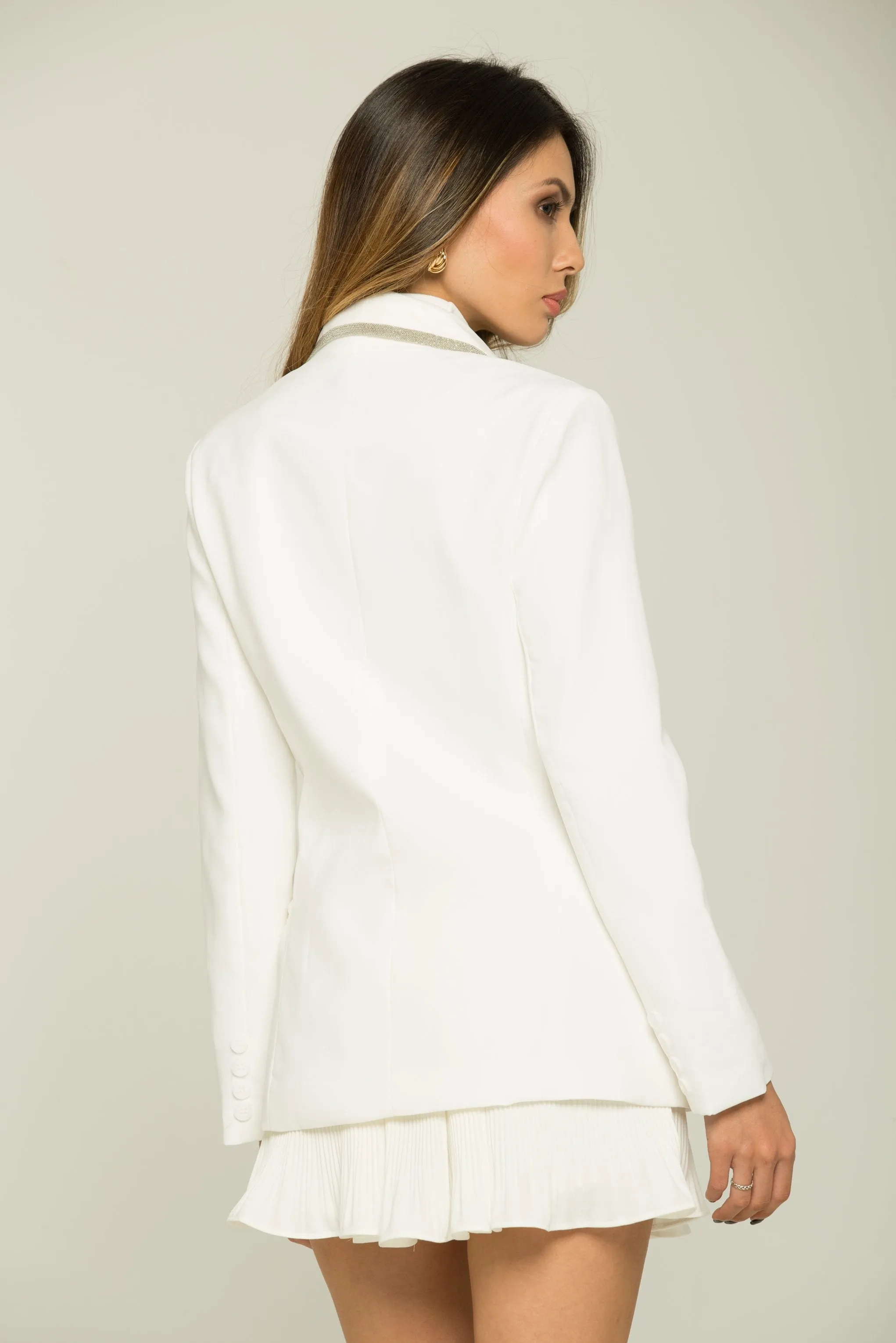 White with Silver Beads Trim Blazer