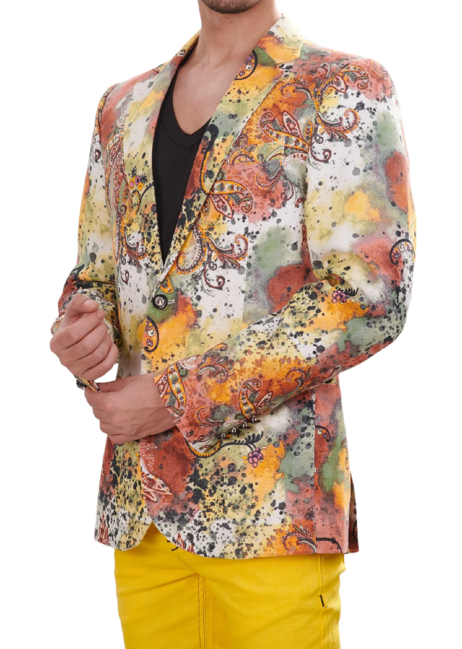 White Yellow Floral Print Blazer