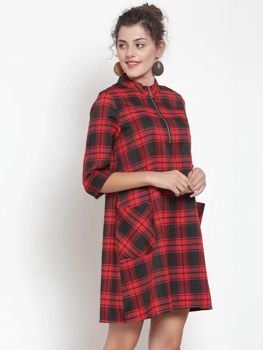 Women Checked Red Tunic