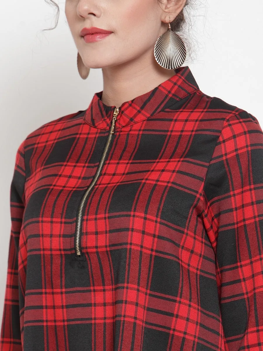 Women Checked Red Tunic