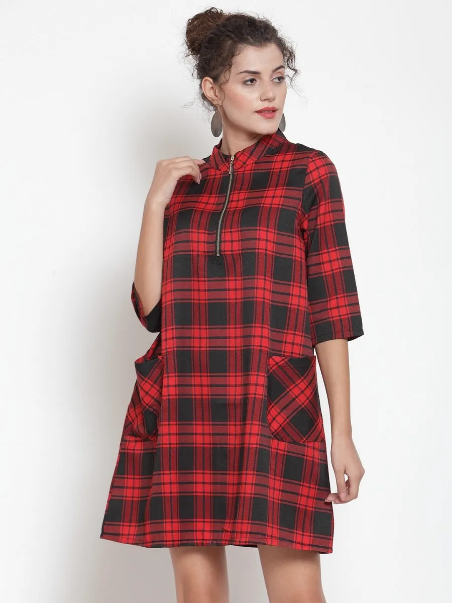 Women Checked Red Tunic