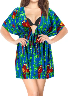 Women's Parrot Swimwear Swimsuit Bikini Cover up Blouse Drawstring One Size B_Bl