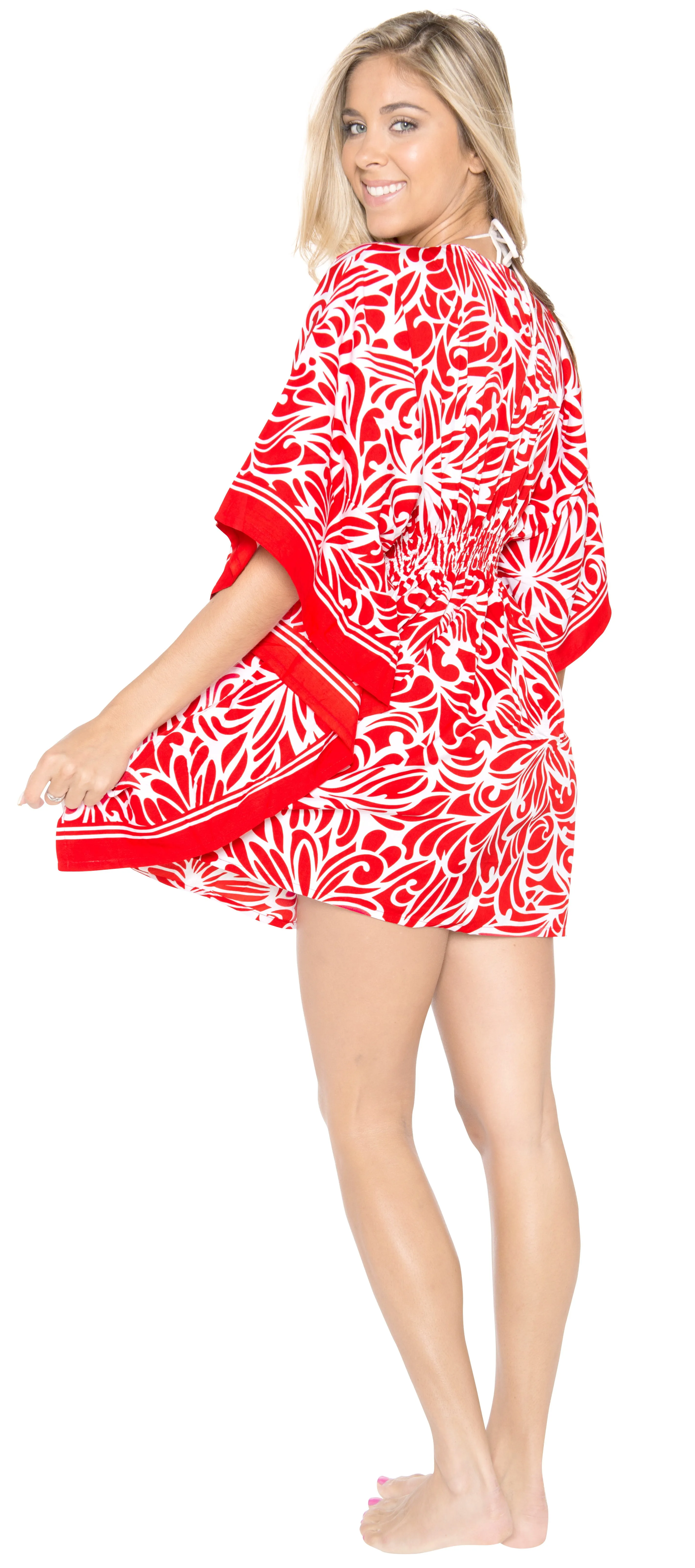 Women's Red Swimwear Swimsuit Beachwear Bikini Cover up Kimono Caftan Dress