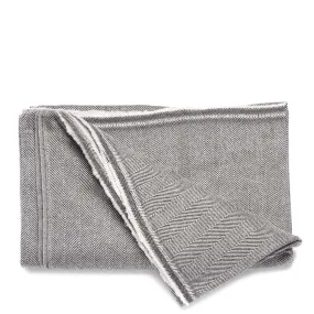 Wool Throw from Kashmir - Herringbone Charcoal