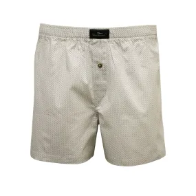 Woven Cotton Boxer Shorts White Beige Dot