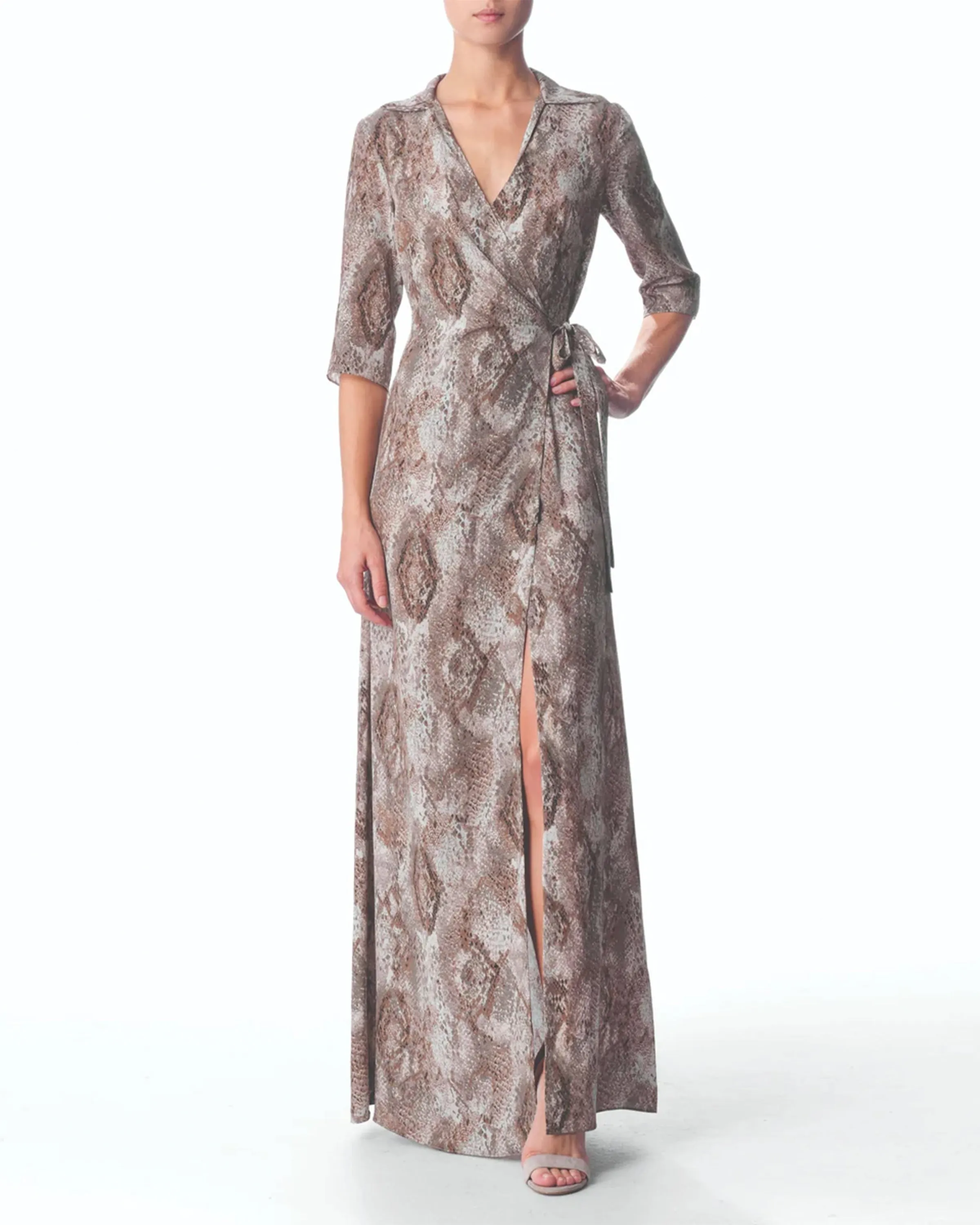 Wrap Maxi Shirt Dress in Silk Print