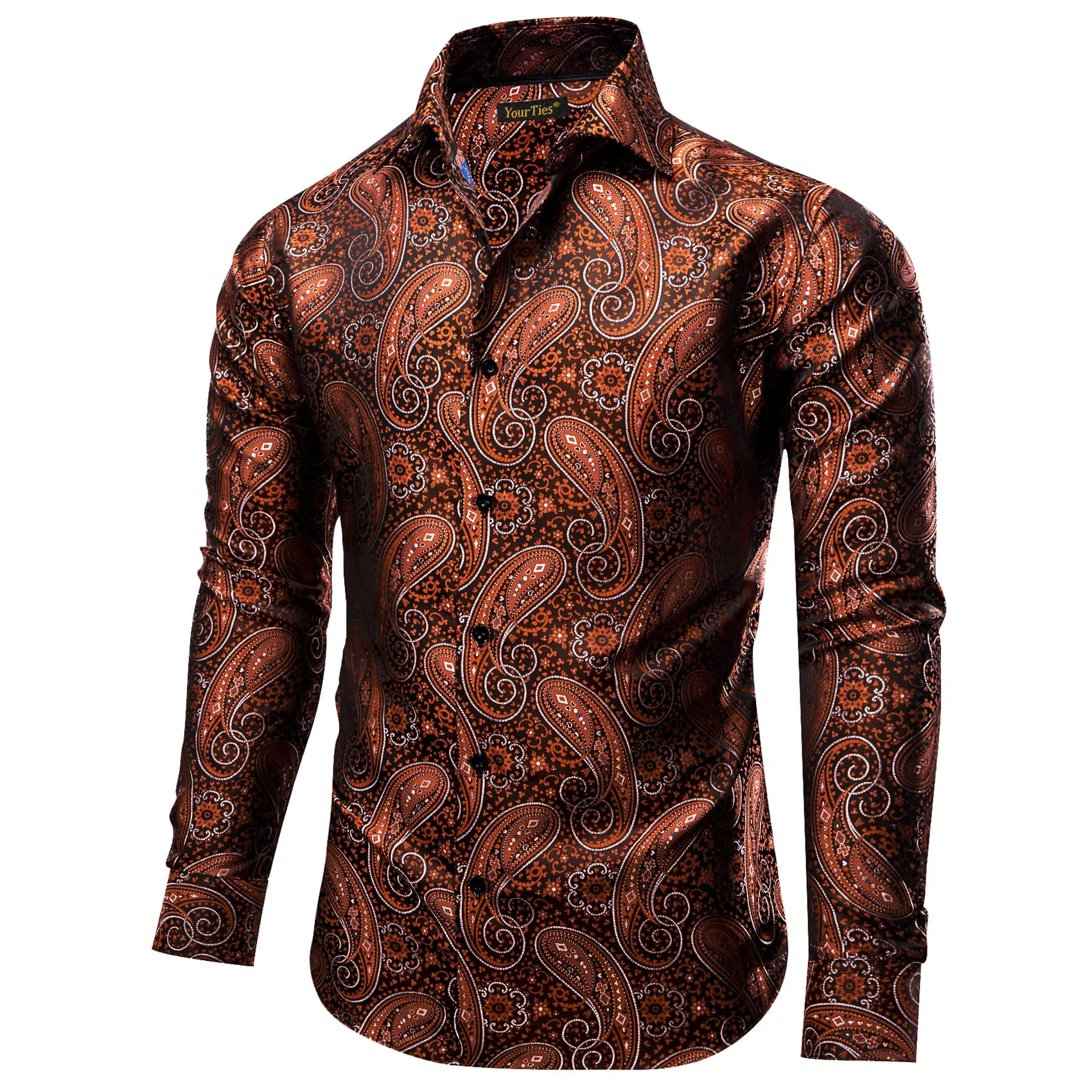 YourTies $41.25 Dinner Shirts Brown Orange White Jacquard Paisley Dress Shirt